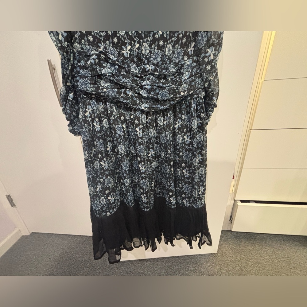 Floral Black and Blue Maxi Dress monique lhuillier